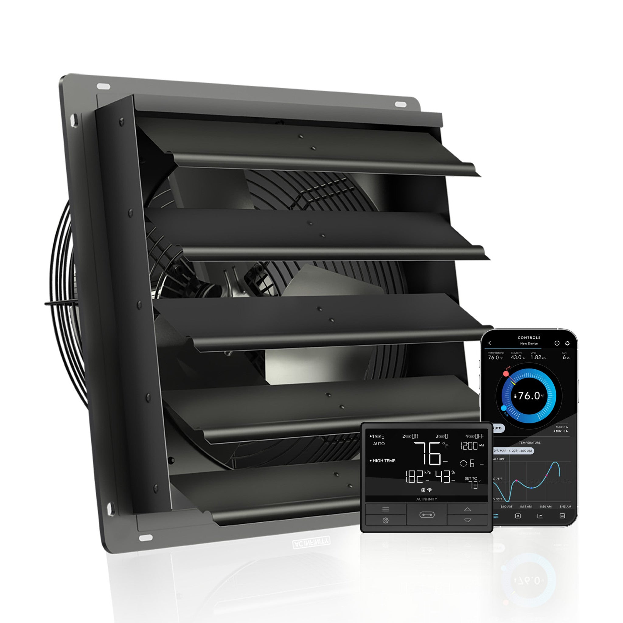 AC Infinity AIRLIFT T16 Shutter Exhaust Fan, 16 Inch with Temperature and Humidity Controller