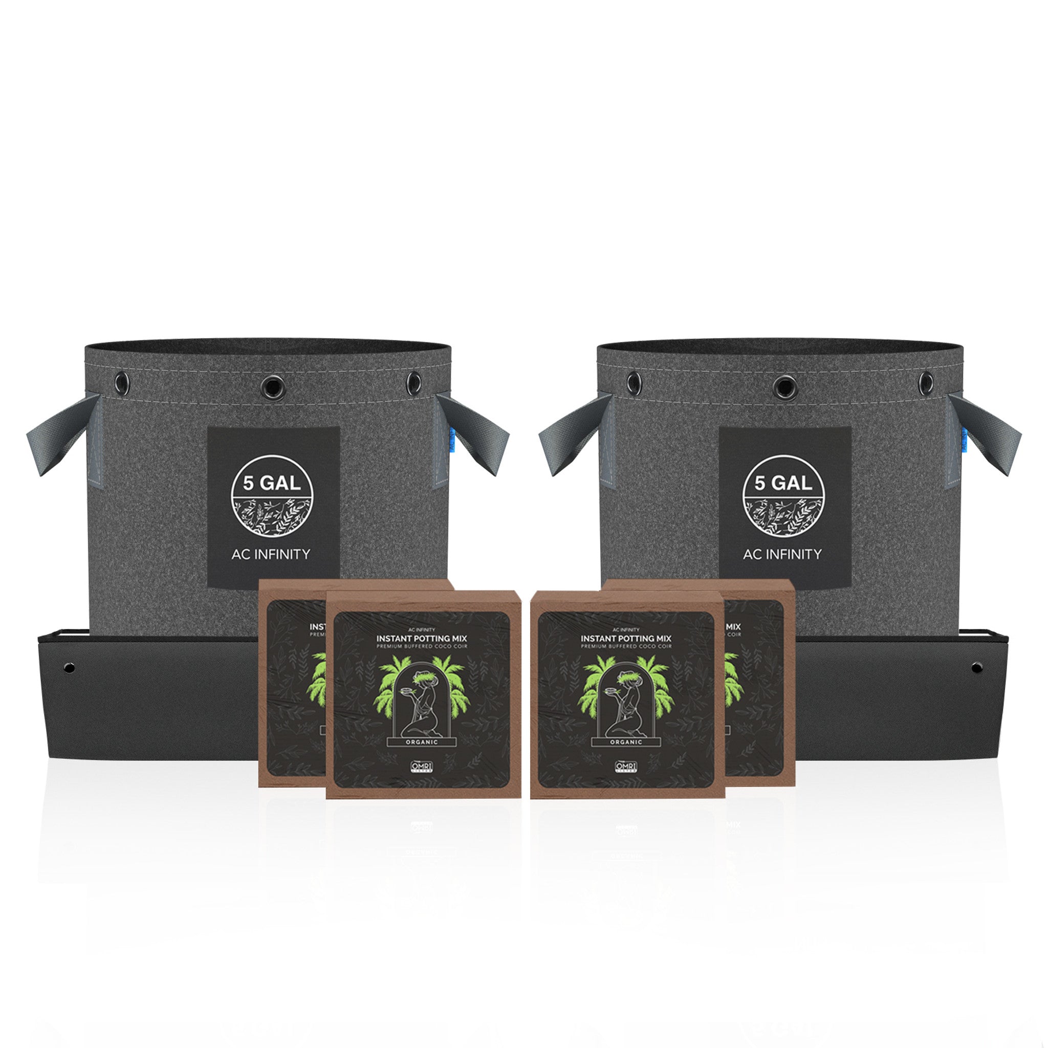 AC Infinity Instant Potting Mix Starter Kit, 2-Plant Set with Coco Coir and Fabric Pots