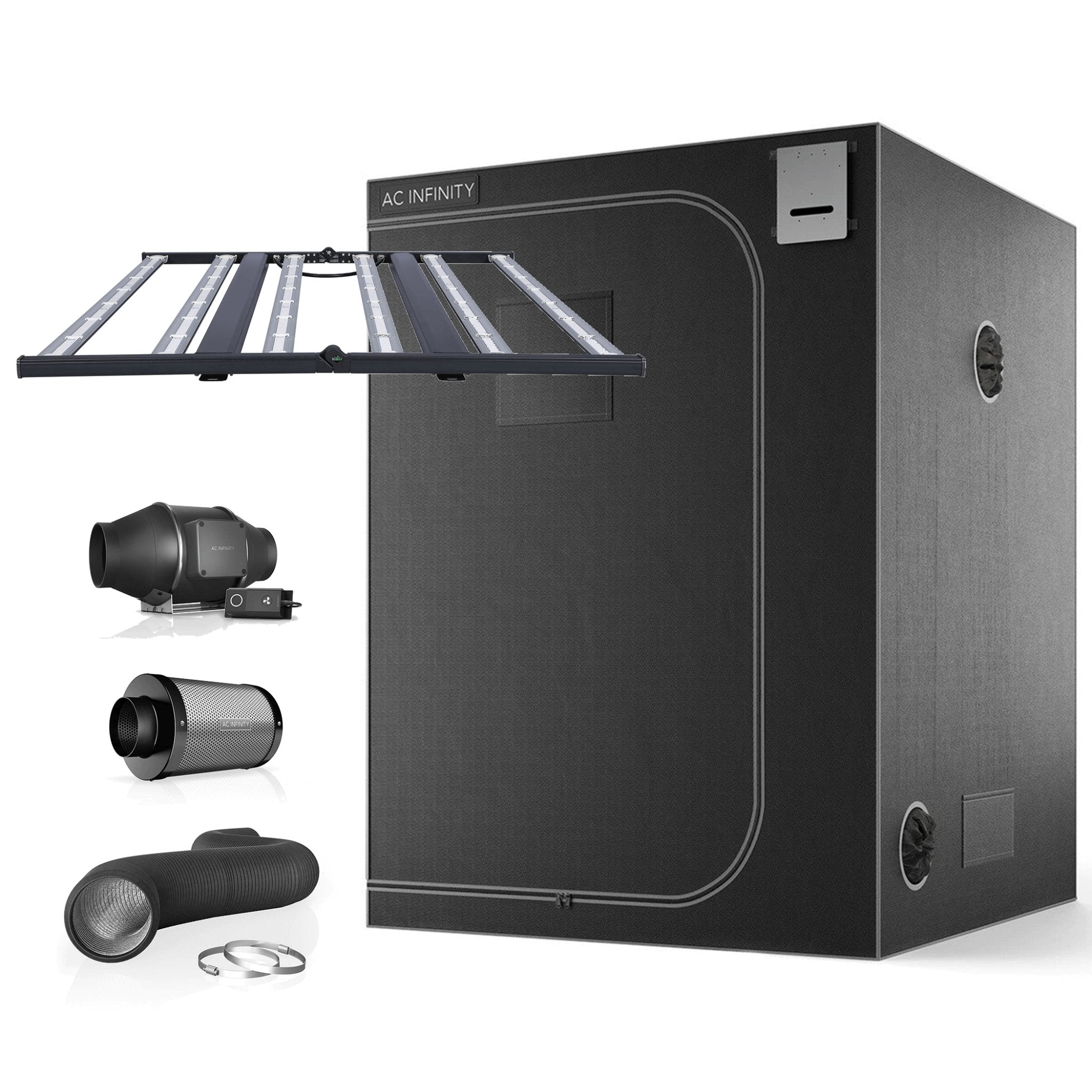 tent growing kit The Essentials' Grow Kit ROI-720 LED Light AC Infinity Tent & Ventilation  5' x 5'