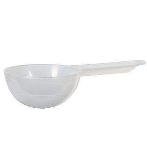Clear plastic 1 tablespoon scoop for precisely measuring hydroponic nutrients or gardening fertilizers.