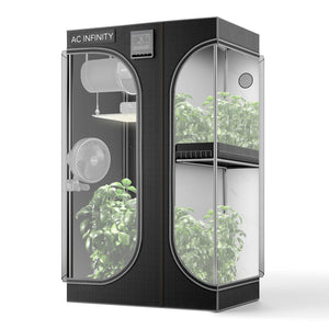 AC Infinity Cloudlab 632D multi-chamber grow tent for indoor gardening, featuring a black canvas frame with clear windows.