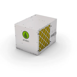 Anden A320V3 white industrial dehumidifier with a yellow lattice filter for large-scale hydroponic climate control.