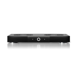 Black AC Infinity AIRCOM S7 cooling fan system with top exhaust, sleek low-profile design, and digital display front.