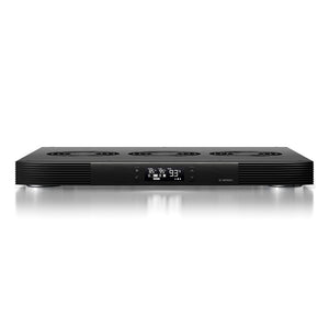 Black metal AC Infinity T9 cooling system with three top fans and an LCD screen for temperature control.