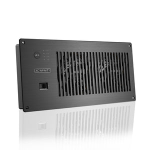 AC Infinity AIRPLATE P7 black metal dual-fan cabinet cooling system with thermal controller and power switch.