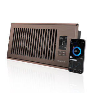 AC Infinity AIRTAP T4 bronze smart register booster fan with digital display and app control for airflow regulation.