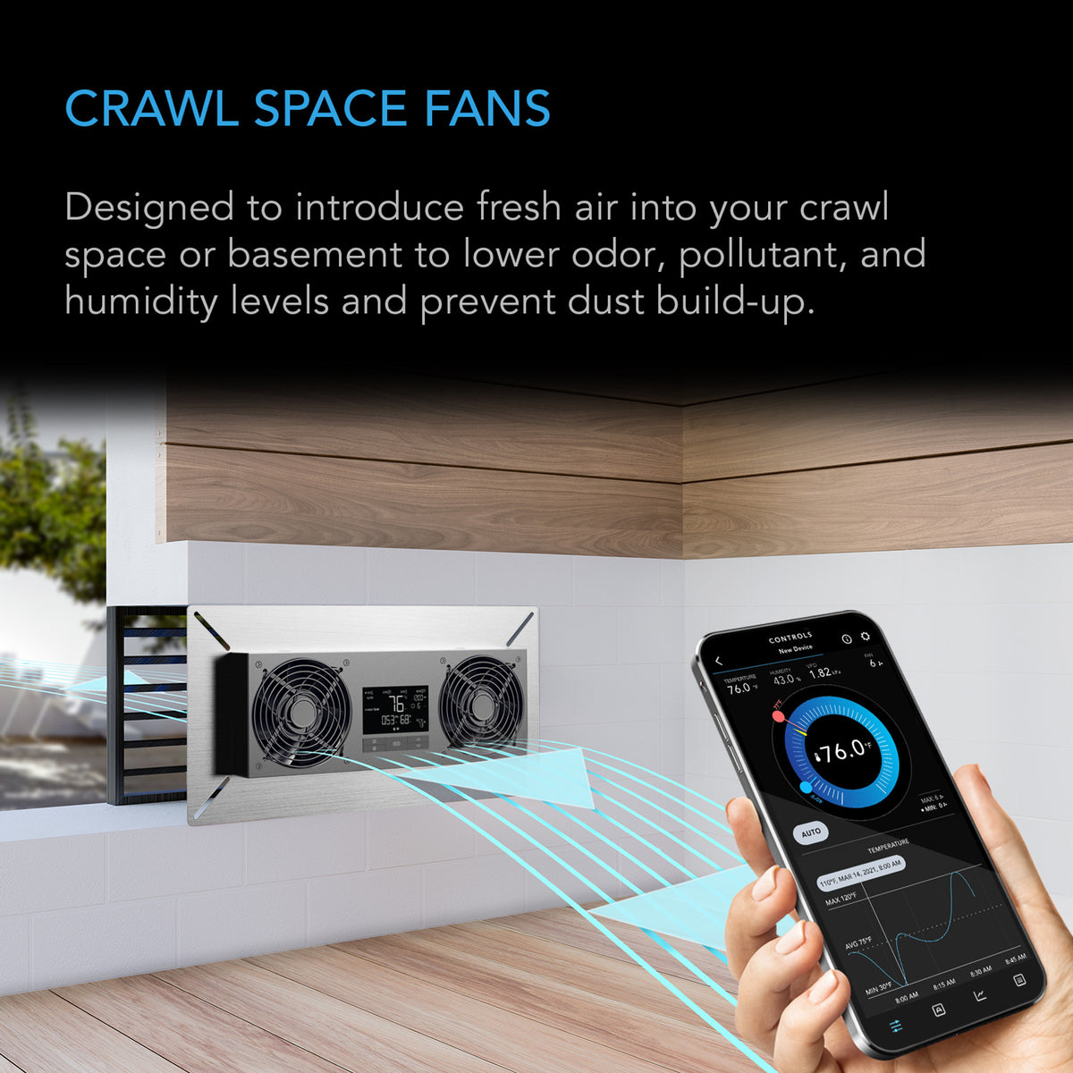 AC Infinity AIRTITAN T8-N Crawlspace Ventilator Fan with Temperature a