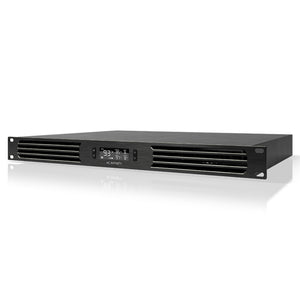 Black AC Infinity CLOUDPLATE T6 1U rack-mount cooling fan with digital temperature display and front exhaust vents.