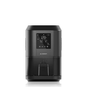 AC Infinity HYDRONE 3 black plant dehumidifier with a digital VPD display screen and a transparent water collection tank.
