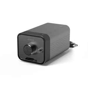 AC Infinity dark grey, rectangular hydroponic air pump with a circular adjustable control knob on the front face.