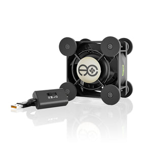 AC Infinity 40mm black USB cooling fan with rubber feet and speed controller for quiet ventilation.