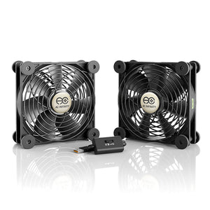 AC Infinity dual 120mm black USB cooling fans with a speed controller for airflow in hydroponic grow setups.
