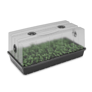 AC Infinity propagation kit with clear humidity dome and black seedling tray for starting plants, white background.