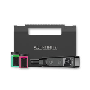 AC Infinity pH meter kit with black digital tester, calibration buffer solutions, and storage case for hydroponic testing.