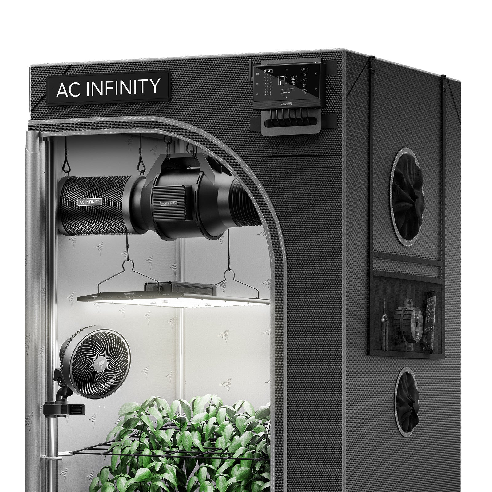AC Infinity AI Grow Tent System 2x4 with LED light, inline fan, carbon filter, clip fan, and CONTROLLER AI+