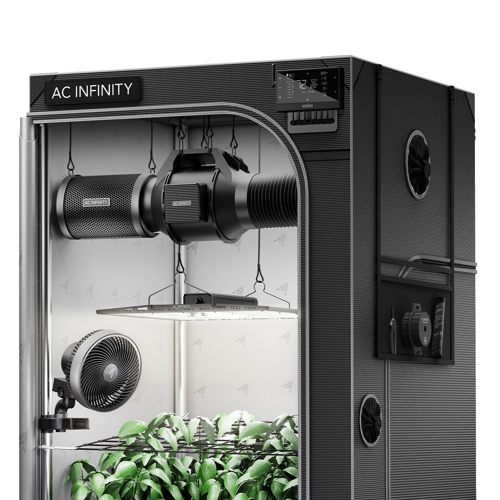 AC Infinity AI Grow Tent System 3x3 with LED light, inline fan, carbon filter, clip fan, and CONTROLLER AI+