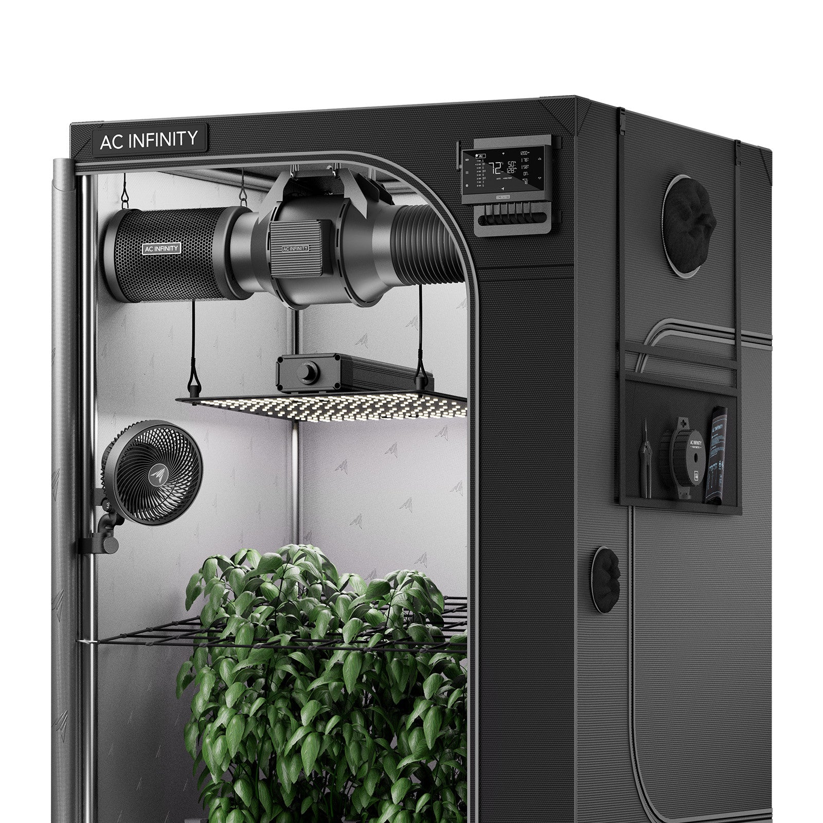 AC Infinity AI Grow Tent System 4x4 with LED light, inline fan, carbon filter, clip fans, and CONTROLLER AI+