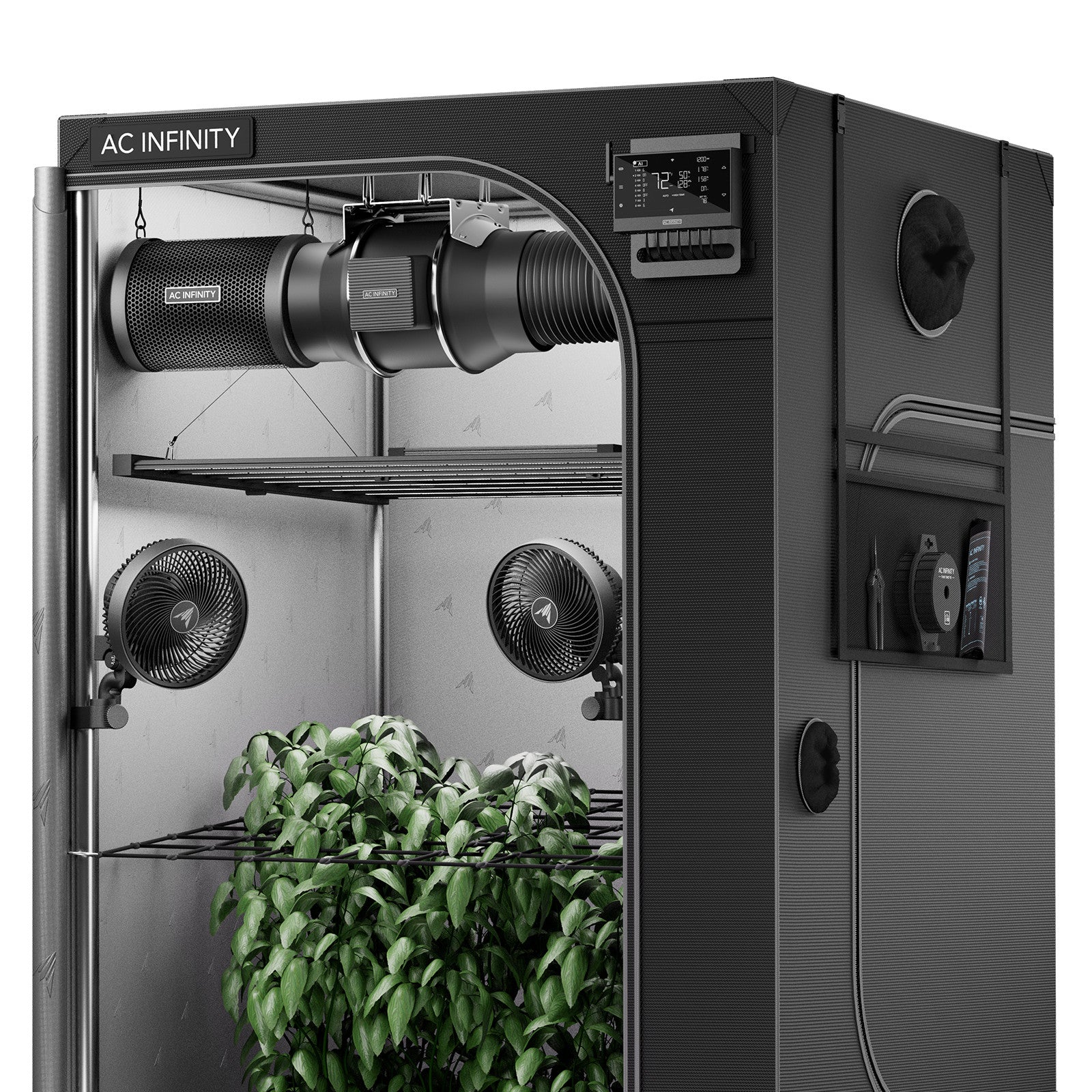 AC Infinity AI Grow Tent System PRO 5x5 with LED light, inline fan, carbon filter, clip fans, and controller