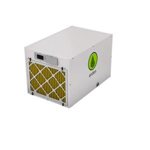 White rectangular Anden industrial dehumidifier with a yellow air filter and green logo on a black background.