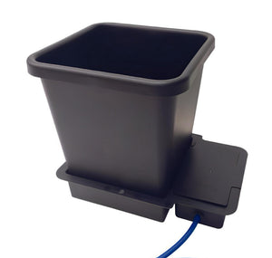 Black square plastic AutoPot expansion module with a watering tray and blue irrigation tube for hydroponic systems.