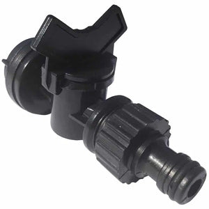 Black plastic AutoPot FlexiTank tap with a wing-style handle for controlling water flow in hydroponic systems.