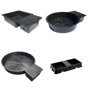 Black plastic AutoPot replacement trays in round and rectangular shapes for hydroponic irrigation systems.