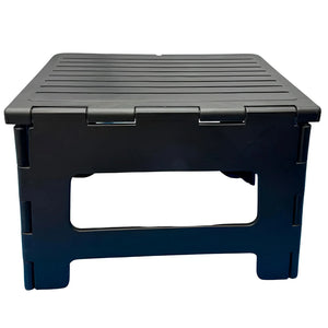 Black, rectangular plastic AutoPot stand for a 12.4g reservoir with a slatted top and sturdy folding legs.