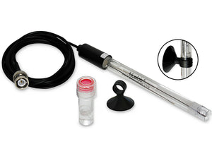 Bluelab replacement glass pH probe with BNC cable, storage cap, and suction cup for hydroponic monitoring.