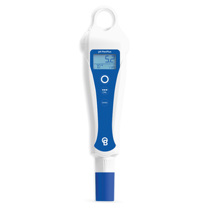 Bluelab pH PenPlus in white and blue with backlit LCD screen, lanyard loop, and replaceable blue probe, shown against a white background.
