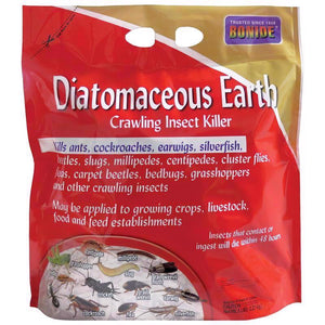 A 5 lb red and gold bag of Bonide Diatomaceous Earth, a natural powder for killing crawling insects in home and garden.