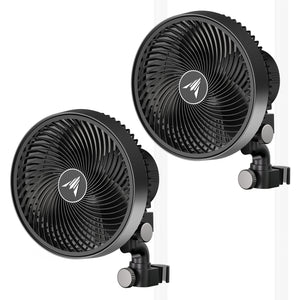 Two black CLOUDRAY S9 9-inch grow tent clip fans with adjustable mounts for air circulation in hydroponic gardens.