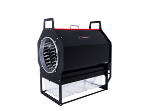 CenturionPro DBT Model 1 dry trimmer: a black metal drum machine with a harvest bin for automated botanical processing.