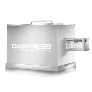 Dabpress stainless steel rectangular pollen tumbler machine for sifting dry herbs, featuring a side control box.