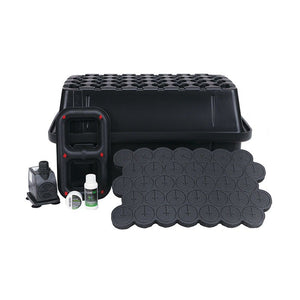 EZ Clone 32-site black hydroponic cloning machine with pump, water tank, foam inserts, and cloning nutrients.