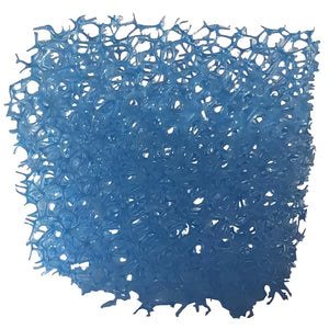 Blue Golf Filter Material: a porous, square synthetic sponge designed for efficient hydroponic water filtration.