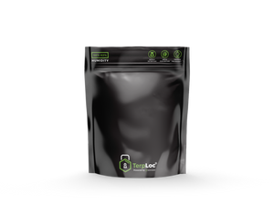 Black opaque Grove Bag with TerpLoc technology for humidity control, terpene preservation, and curing on a black background.