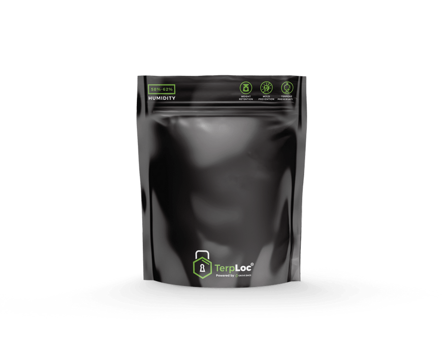 Black opaque Grove Bags curing and storage pouch with resealable zip top