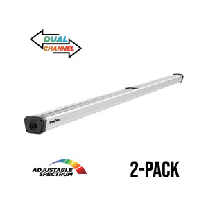 Two 8ft GrowPros 300W LED under-canopy grow lights with a slim silver metal design and dual-channel adjustable spectrum.