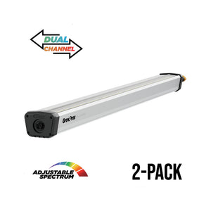 Two 4ft GrowPros 150W LED grow light bars with silver aluminum housing and dual-channel spectrum control.