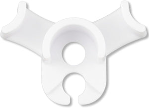 White, Y-shaped plastic LST clip for low-stress plant training to guide stem growth and improve light exposure.