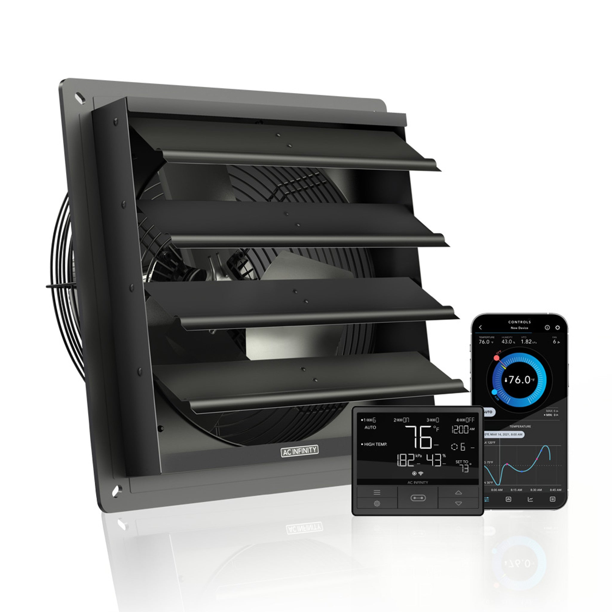 AC Infinity AIRLIFT T12 Shutter Exhaust Fan, 12 Inch with Temperature and Humidity Controller