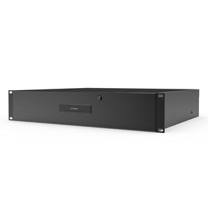 Black 2U heavy-duty rack drawer with a brushed aluminum faceplate, key lock, and AC Infinity logo for equipment storage.