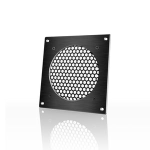 Black 6-inch aluminum ventilation grille with a honeycomb mesh center, designed for mounting on cabinets or enclosures.