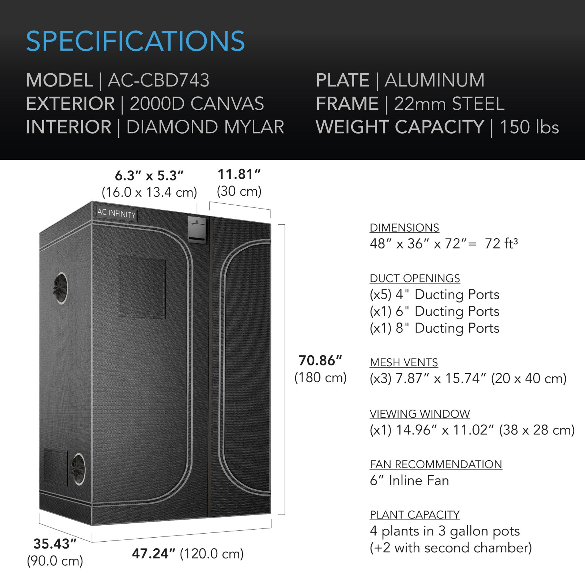dual chamber grow tent AC Infinity CLOUDLAB 743D | 2-in-1 Advance Grow Tent