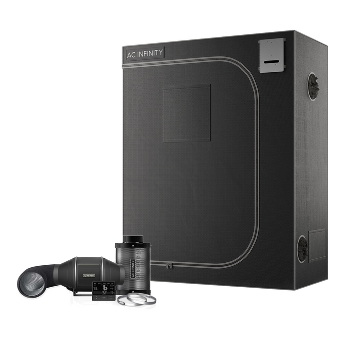 AC Infinity 2x4 grow tent with 4-inch inline fan, carbon filter, ducting, and controller