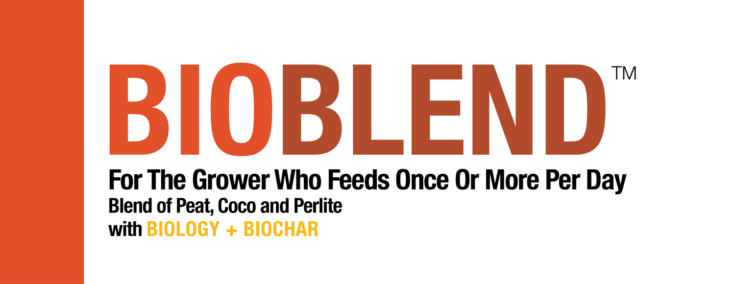 Bio365 BioBlend organic soil: a peat, coco, and perlite mix with biology and biochar for frequent feeding.
