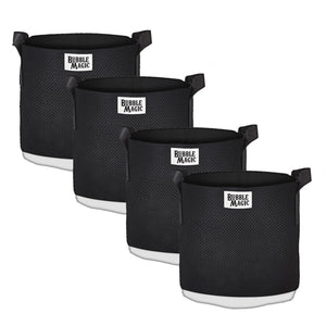 Four black vinyl Bubble Magic extraction bags in 20 gallon with handles and white screen bottoms.