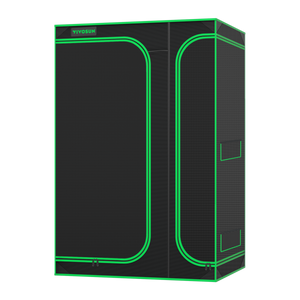 Black grow tent with green trim and VIVOSUN logo on the upper left corner.