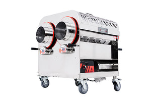 Stainless steel CenturionPro Gladiator wet/dry bud trimming machine on wheels, featuring dual intake ports and controls.