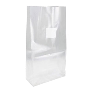Clear plastic mushroom grow bag with a white filter patch on the front.